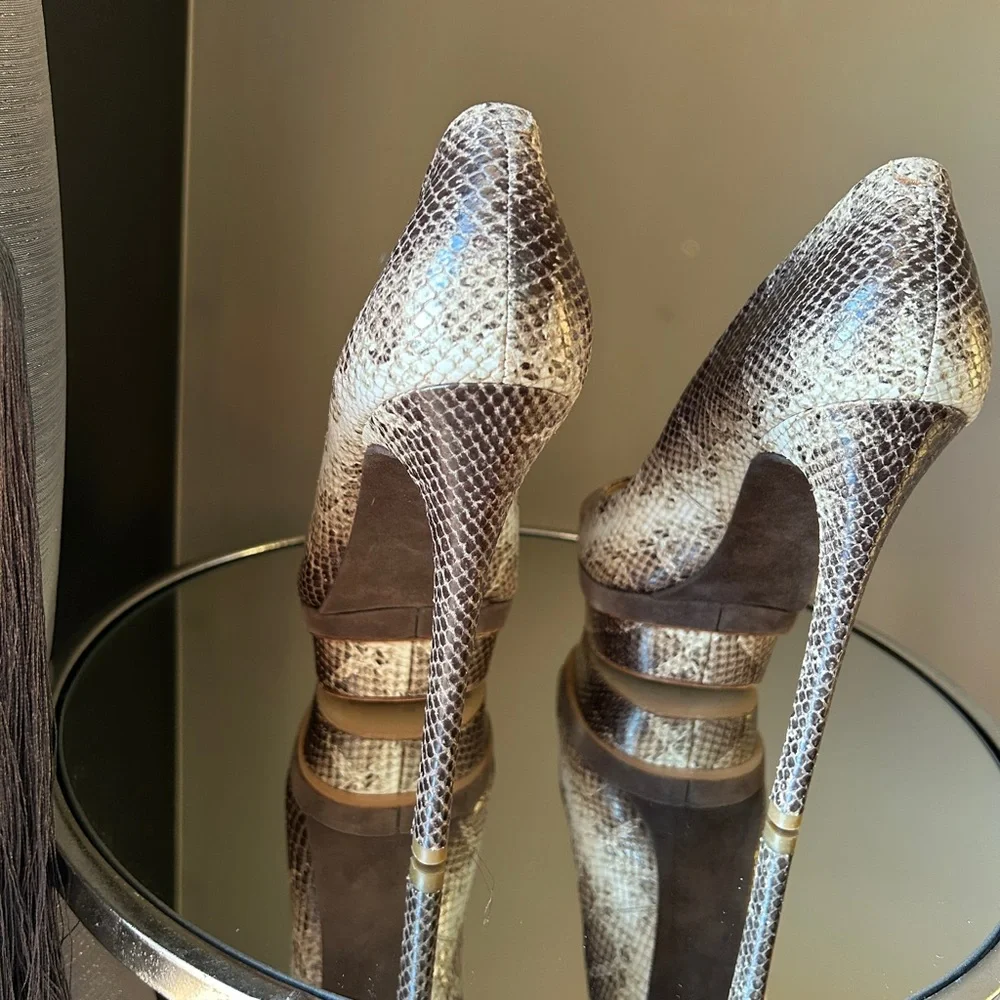 Peep-Toe Platform Pumps in Neutral Snake Print